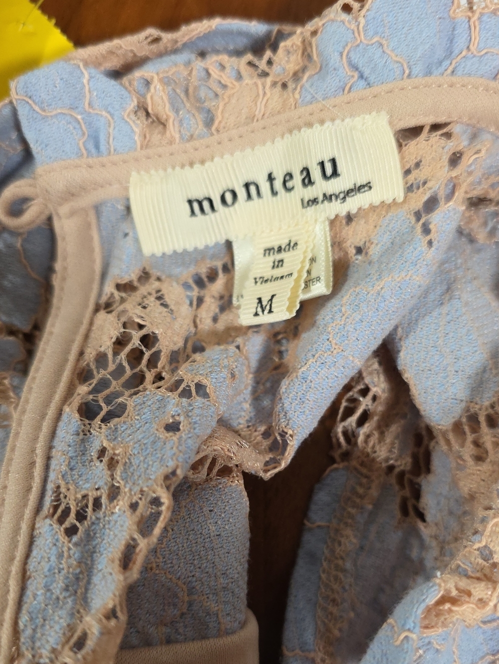 Monteau Blue And Peach Top with Blush Lace Trim